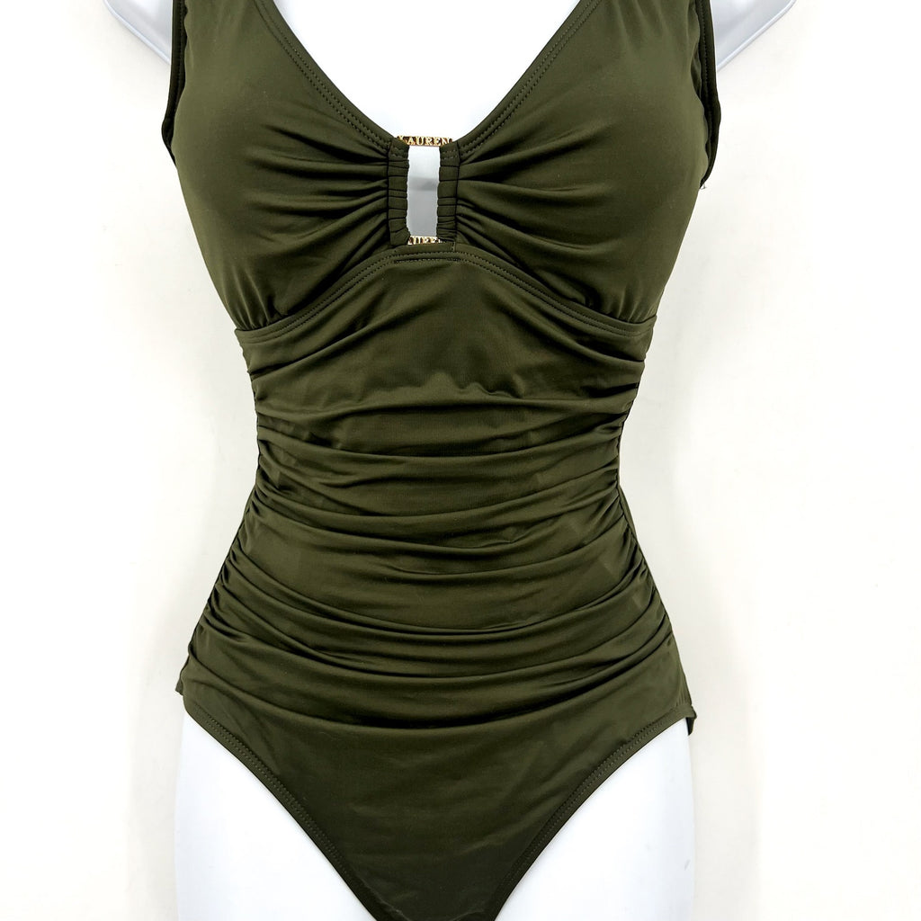 LAUREN RALPH LAUREN Womens Ring One Piece Swimsuit Size 4 Olive Green OTS NWT