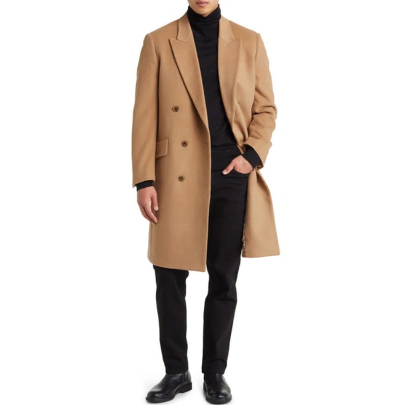 Nordstrom Mens Double Breasted Overcoat Medium Tan Dale Wool Cashmere NWT
