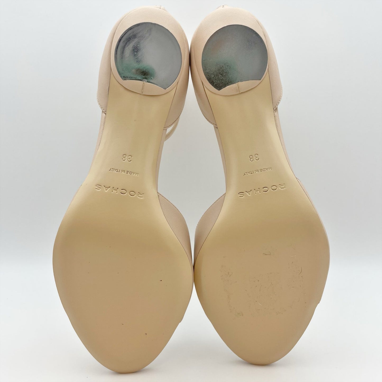 Rochas Paris Womens Nappa Carne Icon Heel EU 38 US 8 Nude Tan Leather EUC