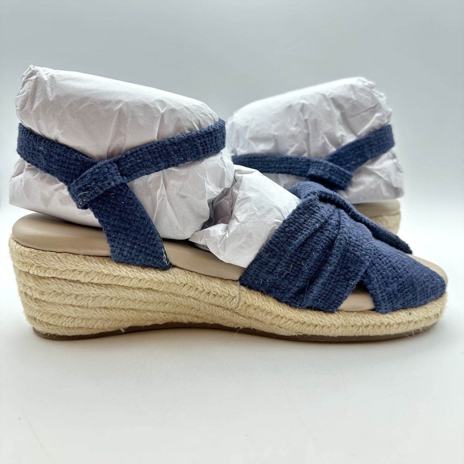Coldwater Creek Callie Espadrille Sandals Size 6.5 Navy Blue Walk With Me NWOB