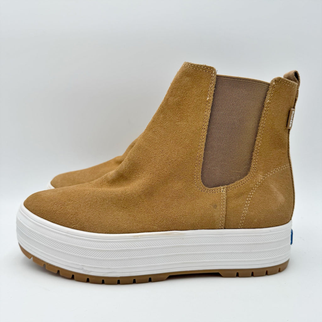 KEDS Womens The Platform Chelsea Boots Size 6.5 Brown Tan Suede NWOB
