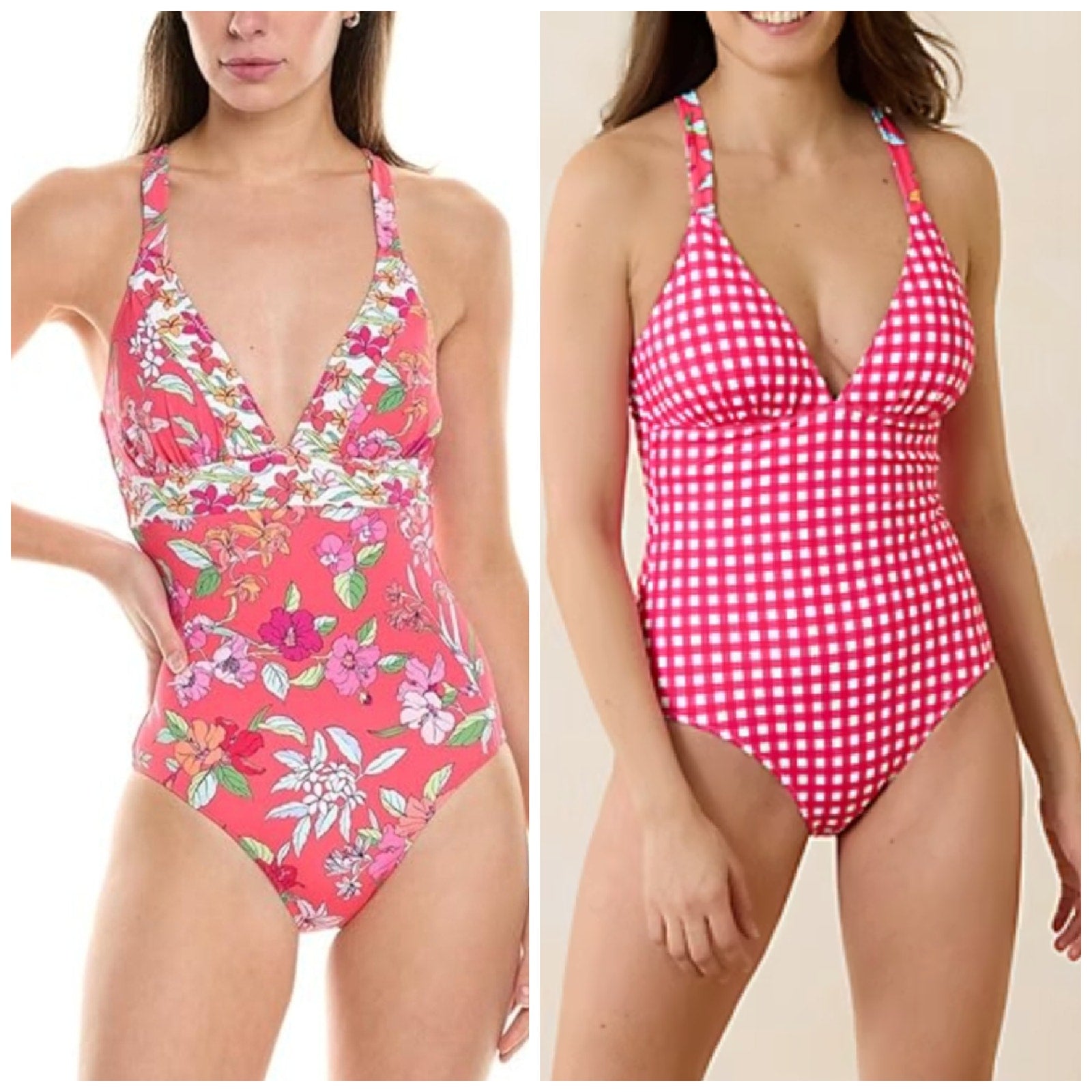 TOMMY BAHAMA Reversible One Piece Swimsuit Size 14 Pink Floral Gingham NWT