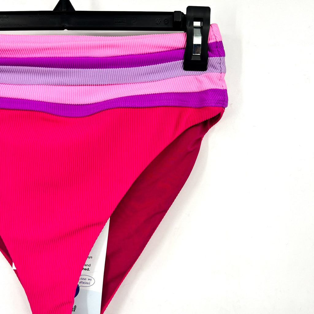 BEACH RIOT Millie High Waisted Bikini Bottom Small Pink Raspberry Colorblock NWT