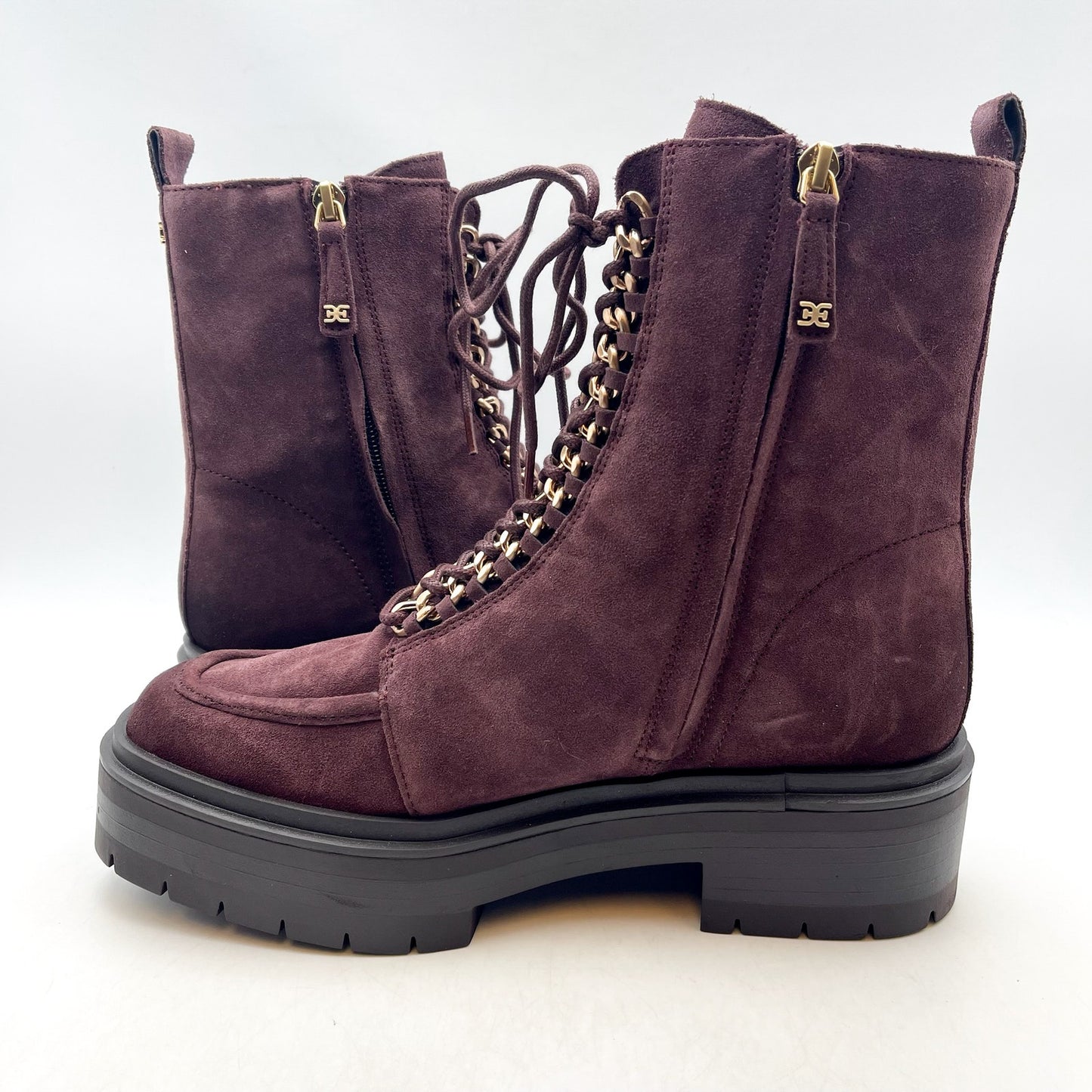 Sam Edelman Women Lovrin Platform Combat Boot US 8 M EU 38.5 Burgundy Suede NWOB
