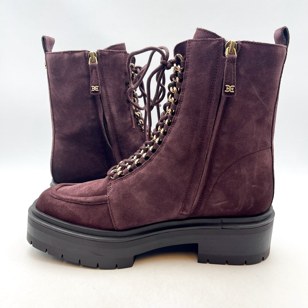 Sam Edelman Womens Lovrin Platform Combat Boots Size 8 Red Burgundy Suede NWOB