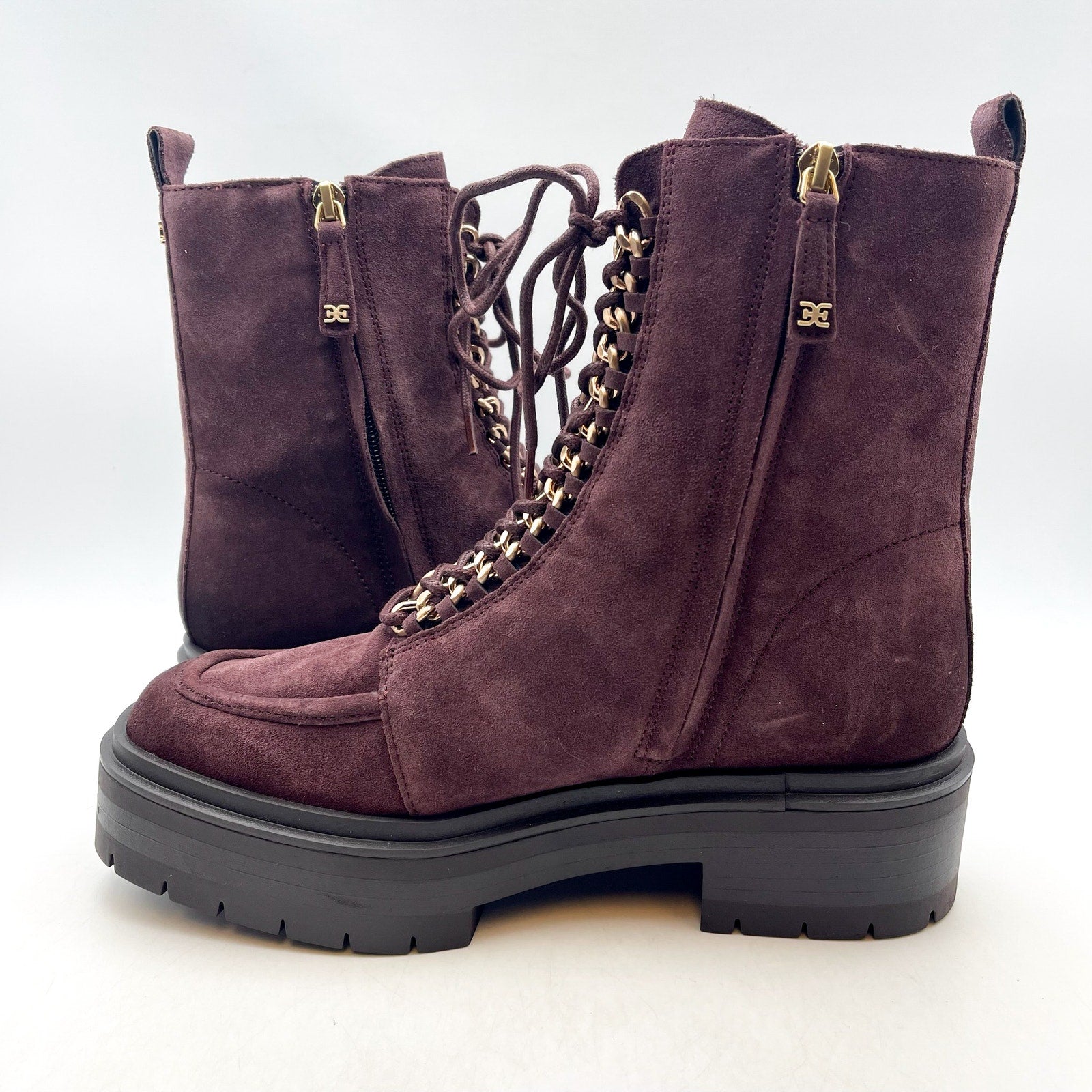 Sam Edelman Womens Lovrin Platform Combat Boots Size 8 Red Burgundy Suede NWOB