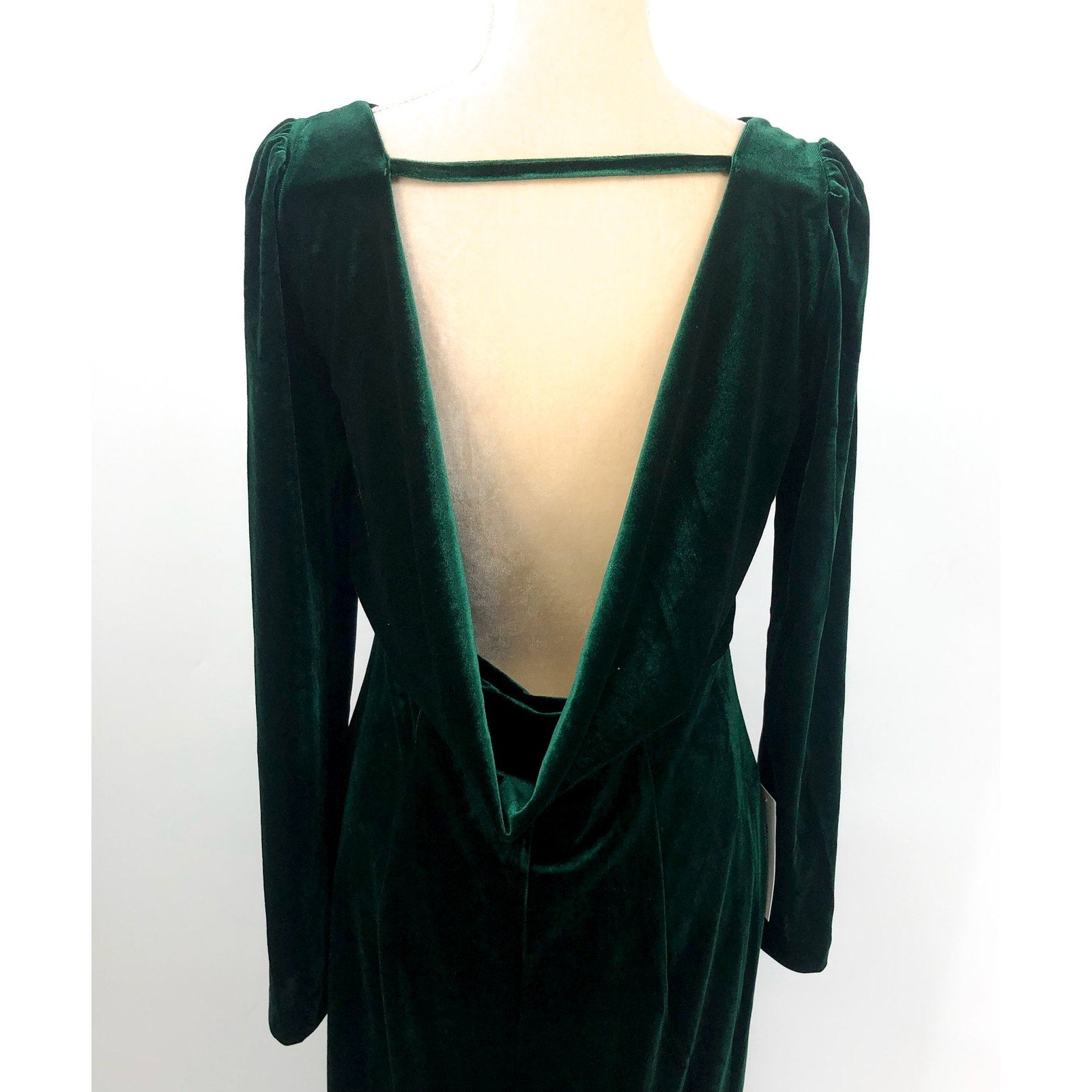 BARDOT Kalani Cowl Back Velvet Midi Dress Size 10 Large Green Long Sleeve NWT