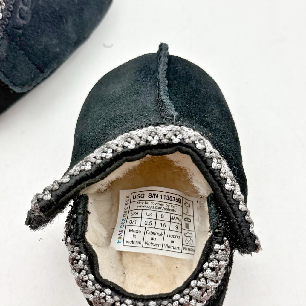 UGG Baby Tasman Slippers US 0/1 XS Black Suede NIB