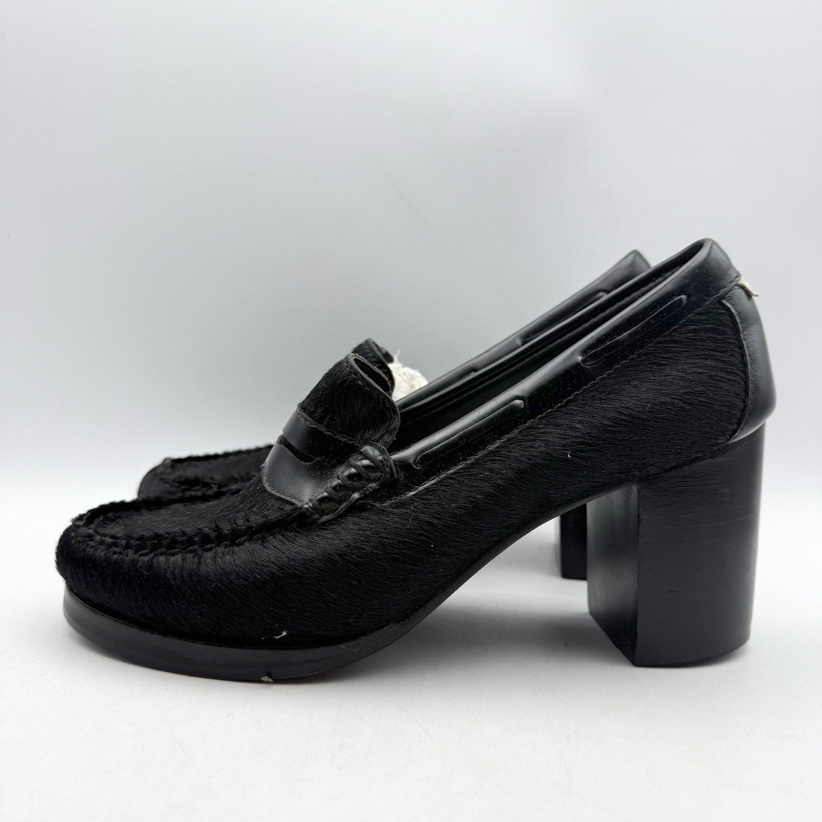 RE/DONE + Weejuns Womens Heeled Loafers US 9 M Black Calf Hair Leather NWOB
