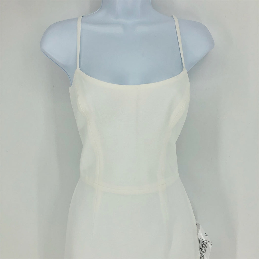 DRESS THE POPULATION Rory Midi Sheath Dress XS Off White Fringe Hem NWT