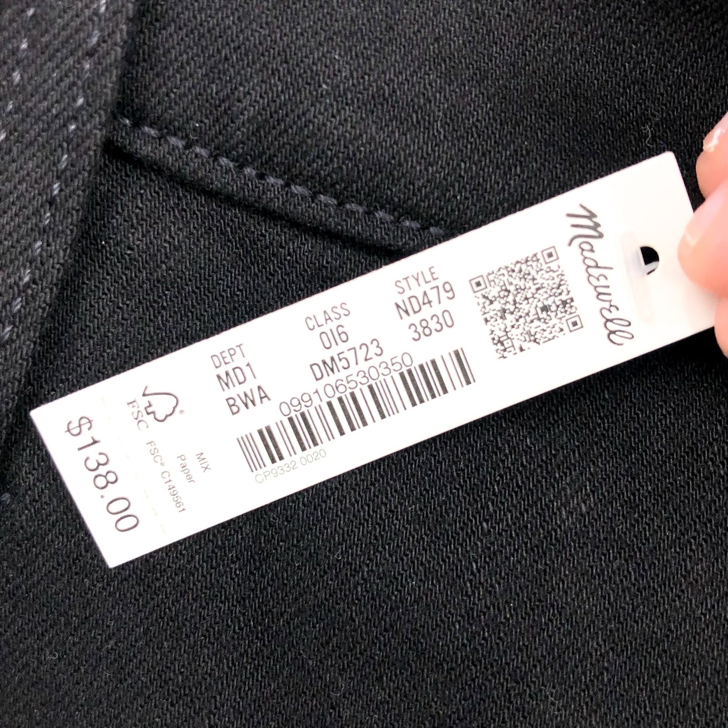 MADEWELL Men's Slim Jeans 38x30 Black Bainhart ND479 COOLMAX Denim NWT