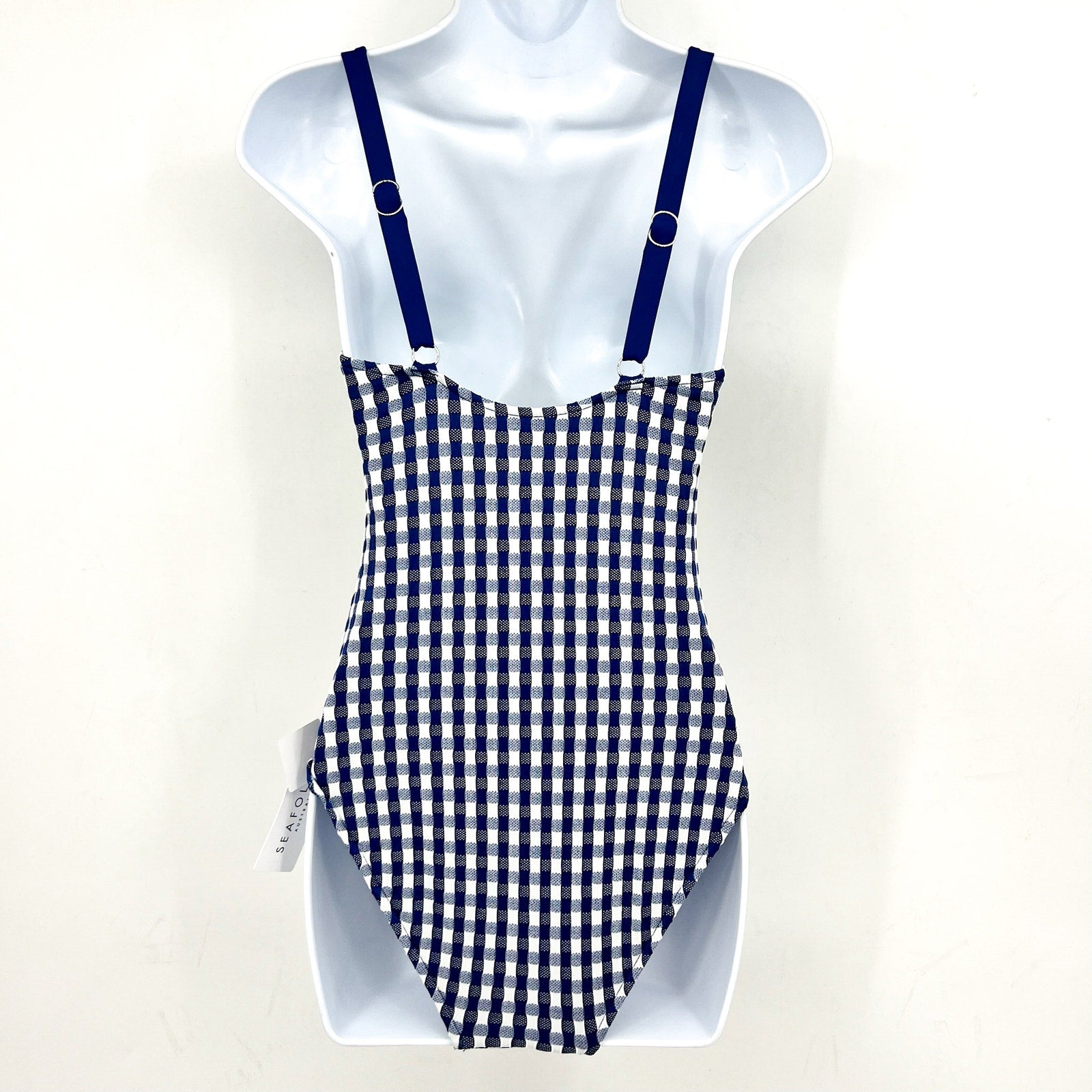 SEAFOLLY Bella Underwire One Piece Swimsuit US 4 Blue Gingham Plaid NWT