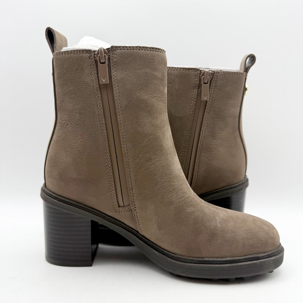 Vionic Womens Truckee Heeled Ankle Booties US 7.5 WIDE Brown Leather WP NIB