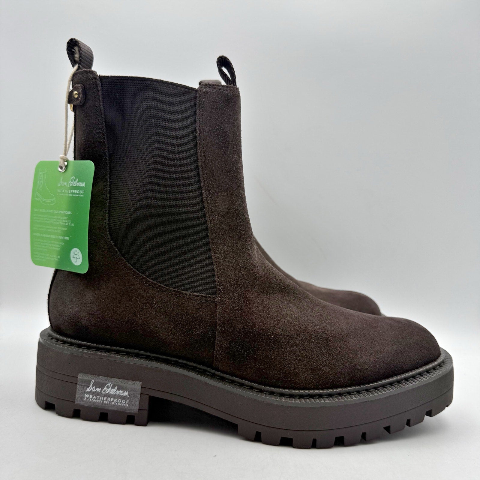 Sam Edelman Womens Laguna Ankle Chelsea Boot US 8.5 Brown Suede Waterproof NWOB