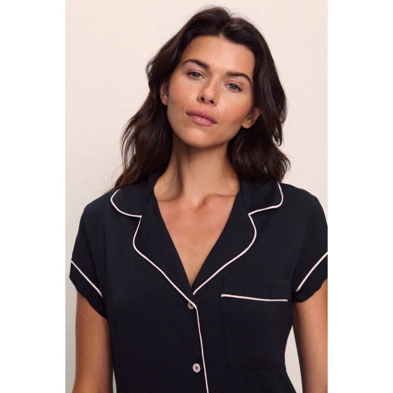 EBERJEY Gisele Short Sleeve Cropped PJ Set Medium Black Pink TENCEL Modal NWT