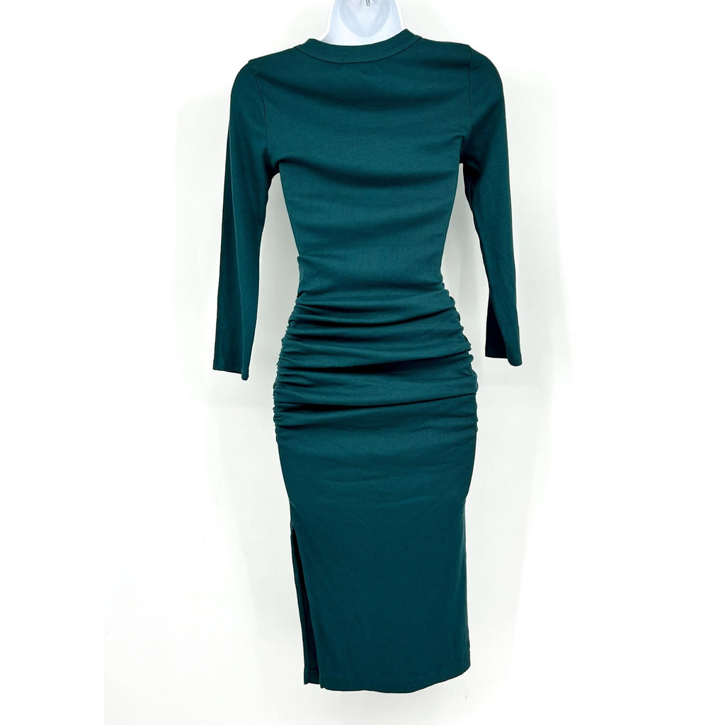 MICHAEL STARS  Women's Christina Ribbed Midi Dress XS Green Crew Neck NWT