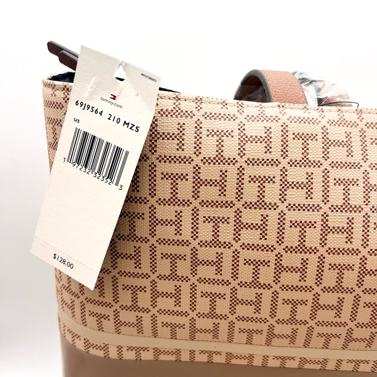 TOMMY HILFIGER Women's Birdie II Tote Coated Square Monogram Tan Brown NWT