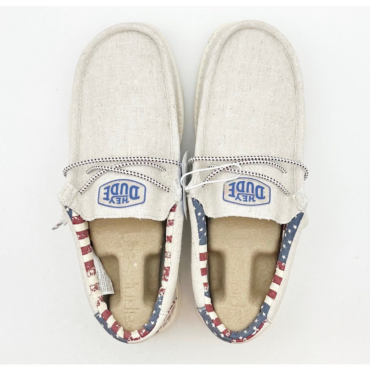 HEY DUDE Mens Wally Patriotic Shoe Size 6 EU 39 Off White Multi Slip On NIB