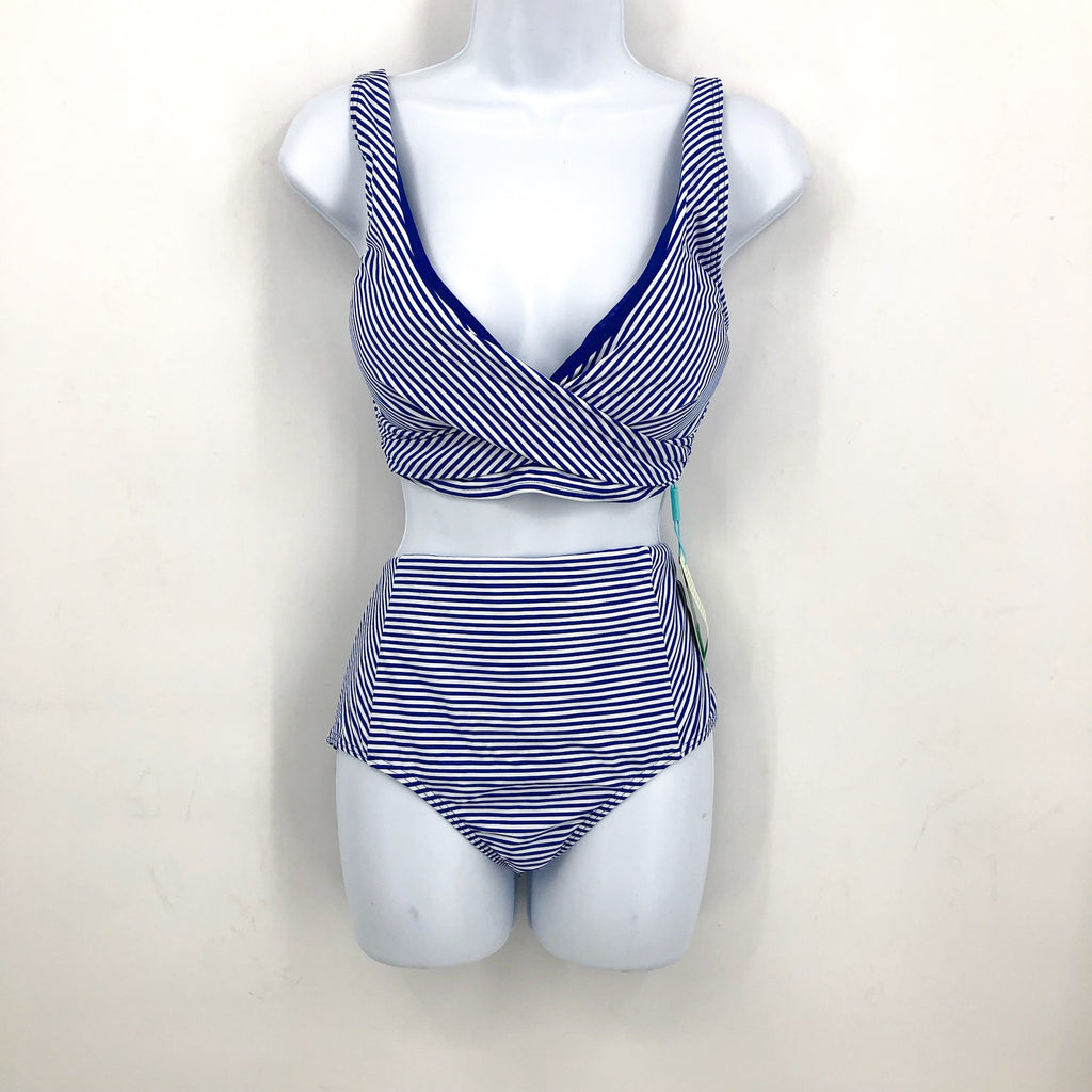 SEA LEVEL SWIM Standard Varsity Bikini Set Top US 10 Bottom US 12 Blue White NWT