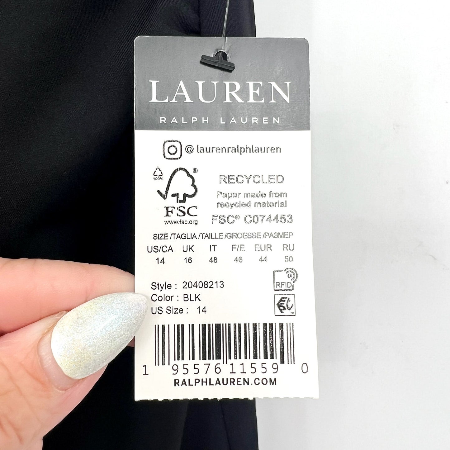 LAUREN RALPH LAUREN Sculpting Cross Front One Piece Swimsuit 14 Black OTS NWT