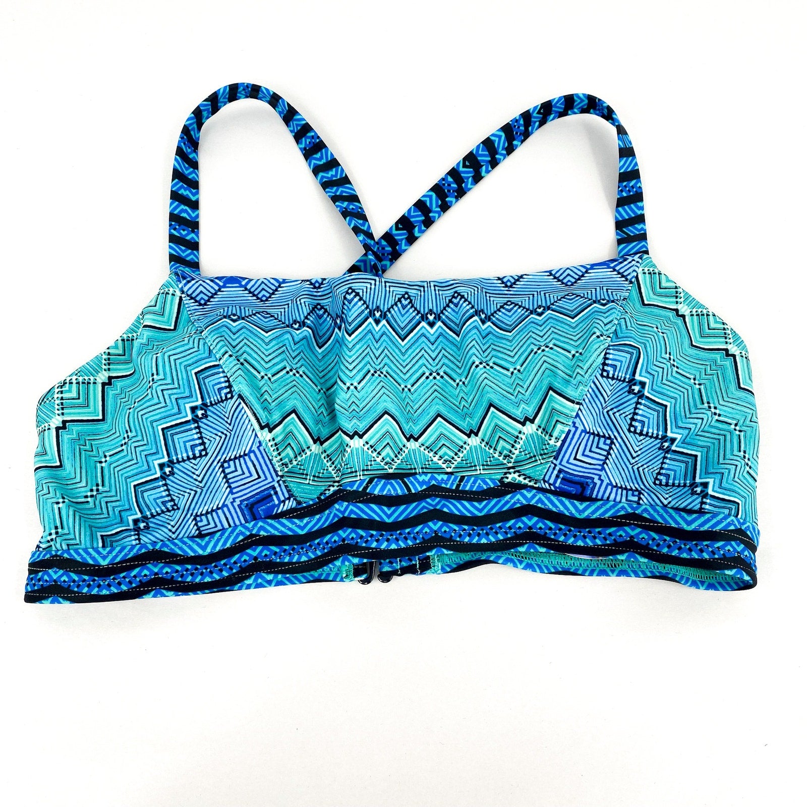 PRANA Women's Alicia Bikini Top Small Vortex Blue Rhythm Bralette Cross Back NWT