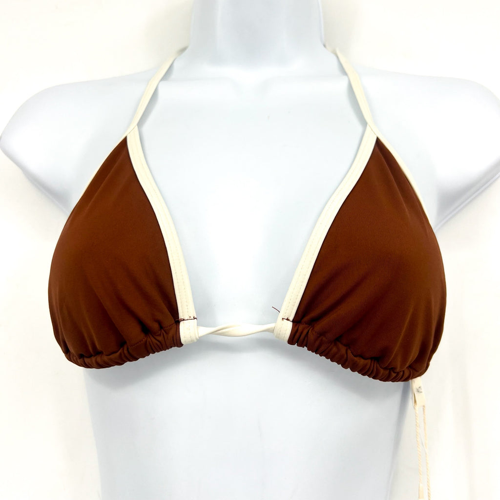 L*SPACE Women's Aspen Triangle Halter Bikini Top Medium Coffee Brown Cream NWT
