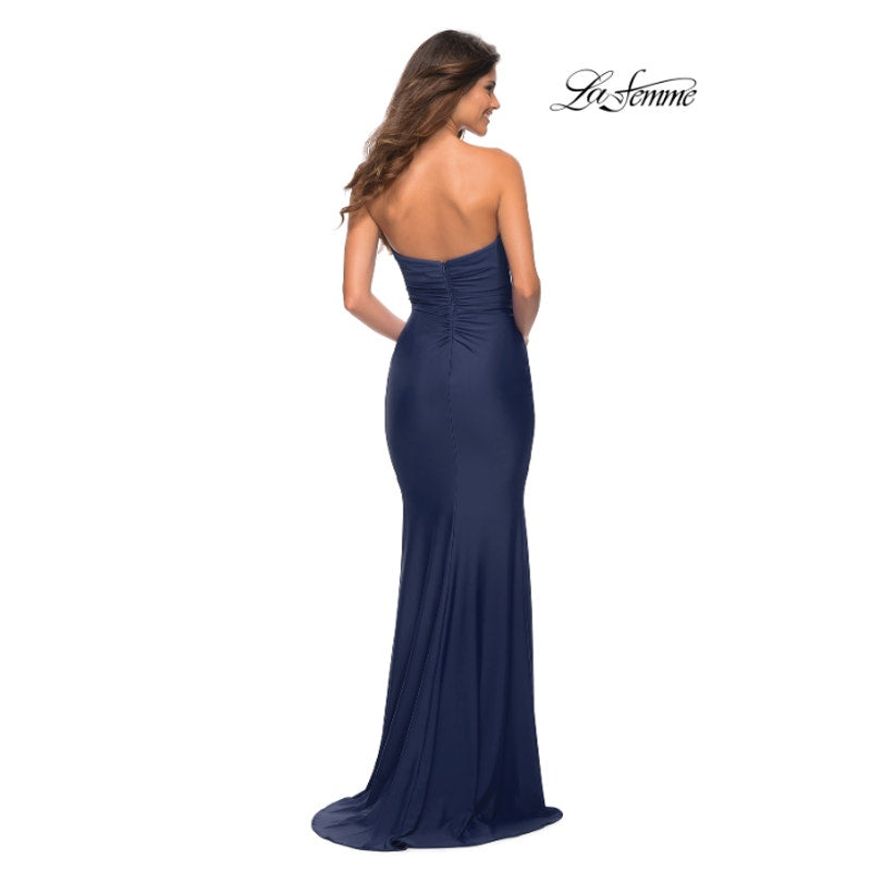 LA FEMME Strapless Sweetheart Long Dress Size 0 Navy Blue 30502 Mermaid NWT