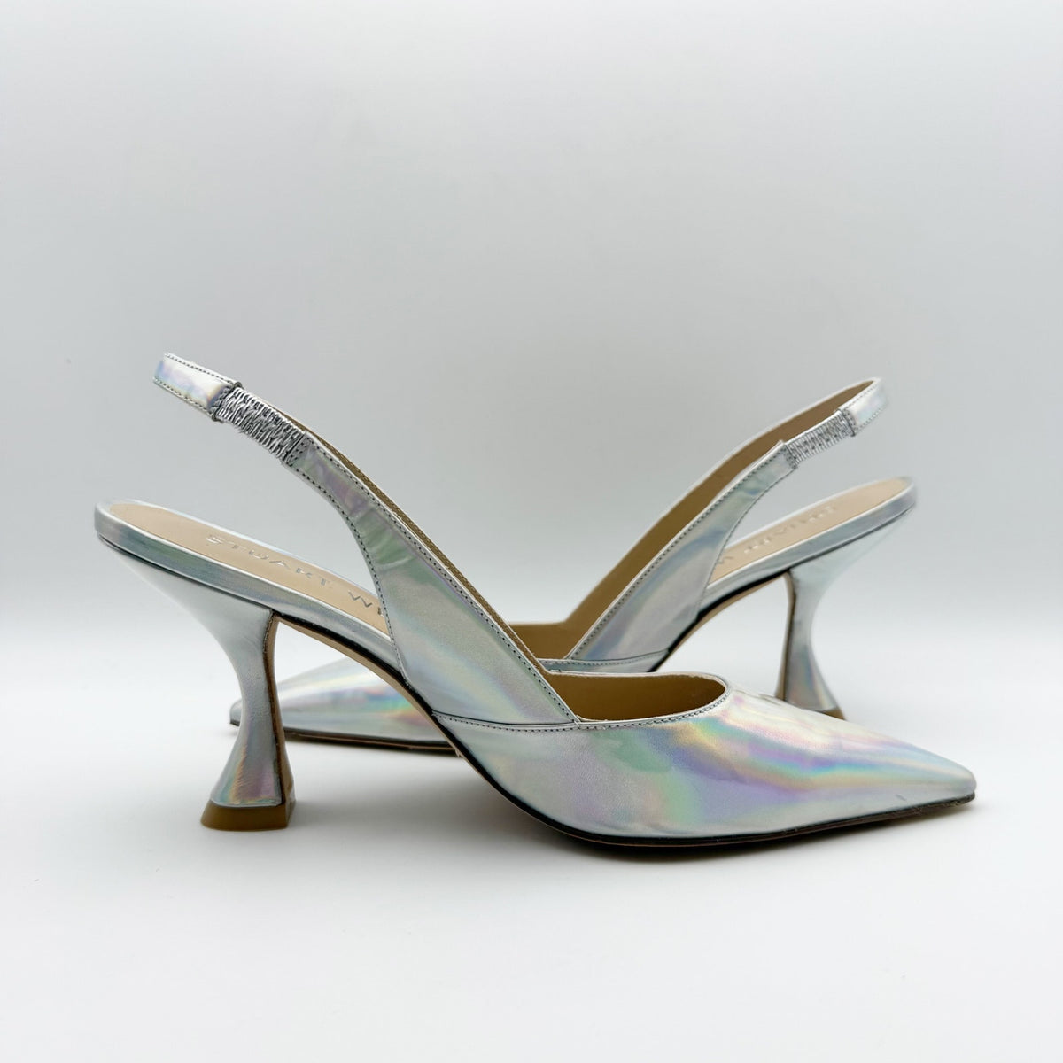 Stuart Weitzman Womens Xcurve 85 Slingback Heels Size 6.5 Silver Sling Back NWOB