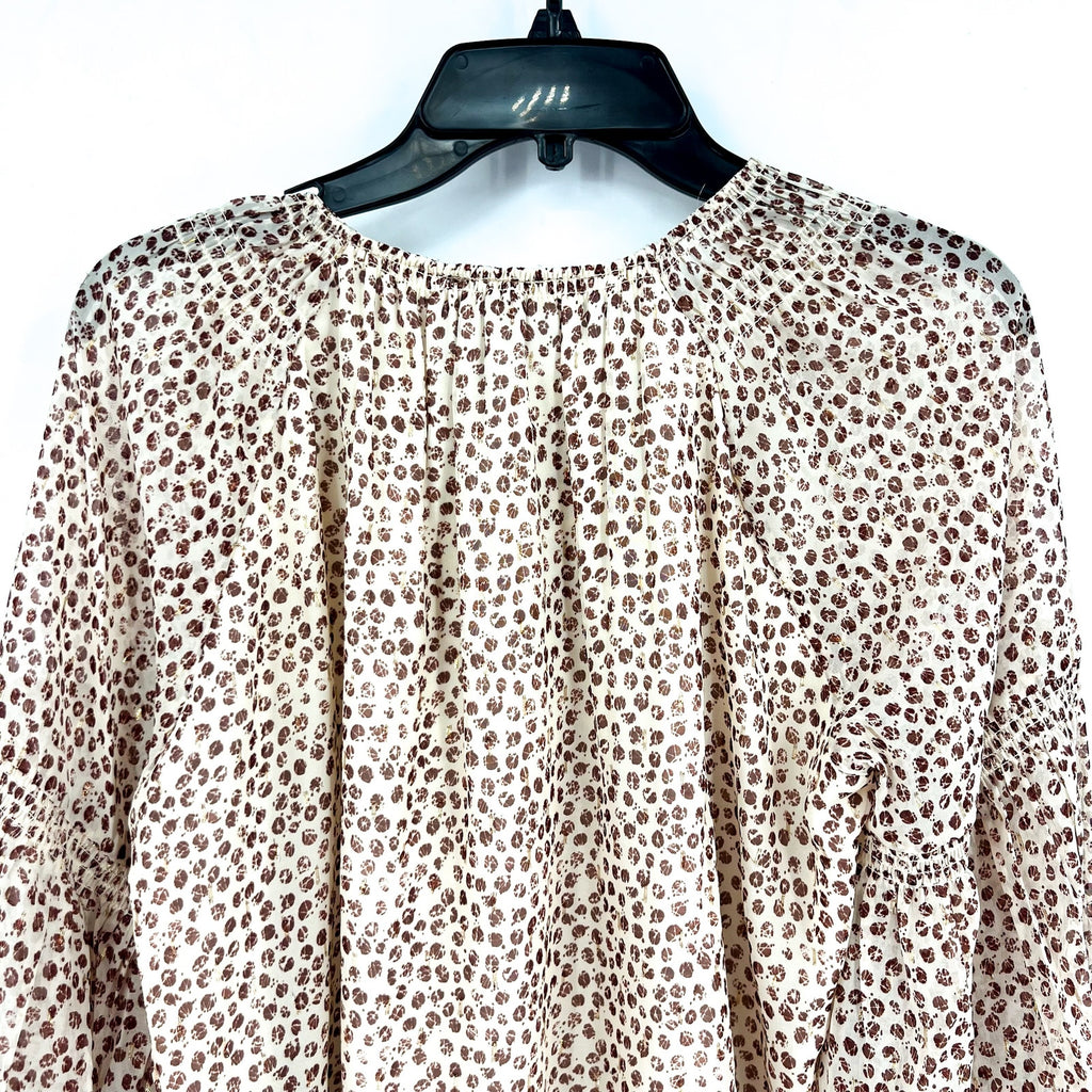 DANIEL RAINN Womens Ikat Blouse Medium Cream Red Print Long Sleeve NWT
