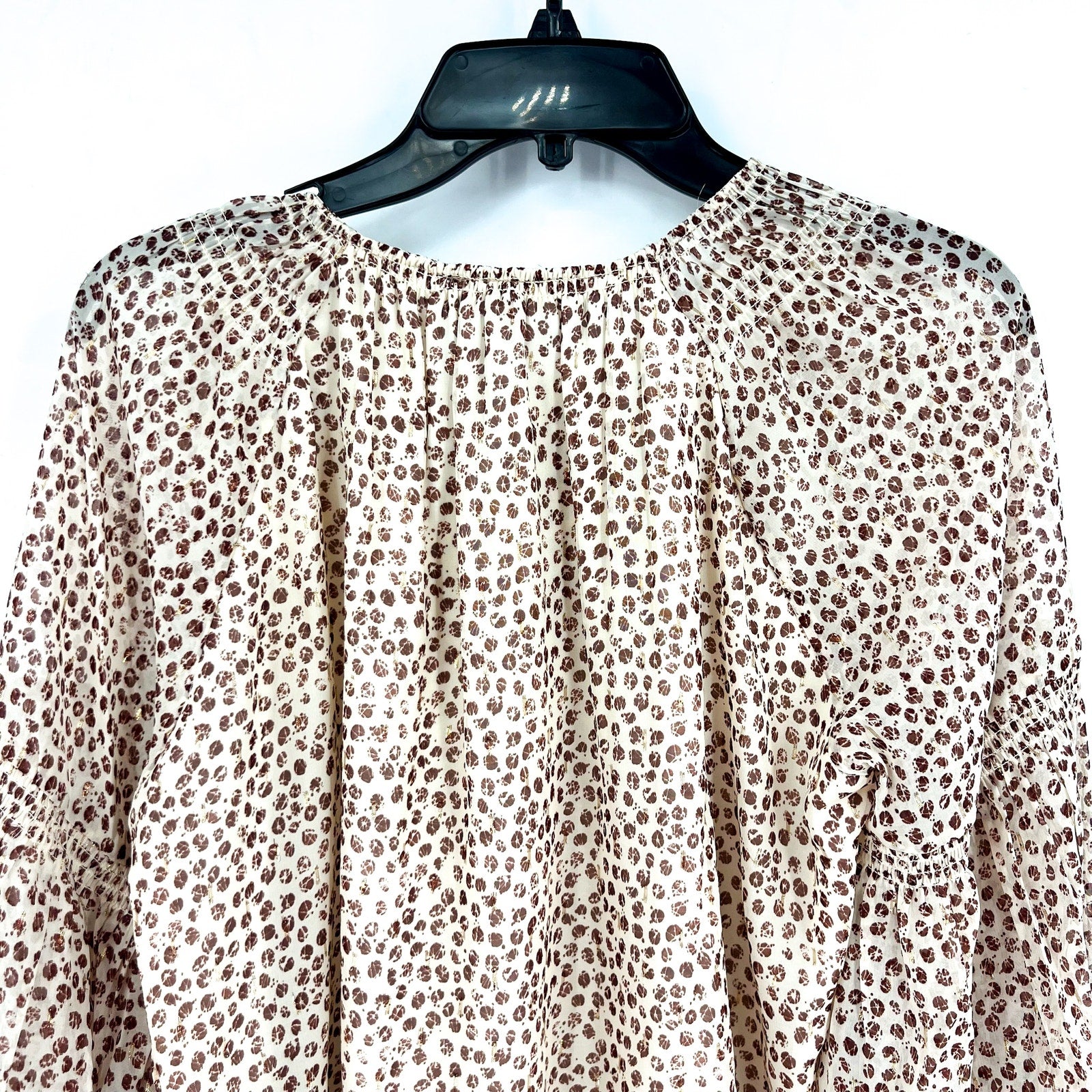 DANIEL RAINN Womens Ikat Blouse Medium Cream Red Print Long Sleeve NWT