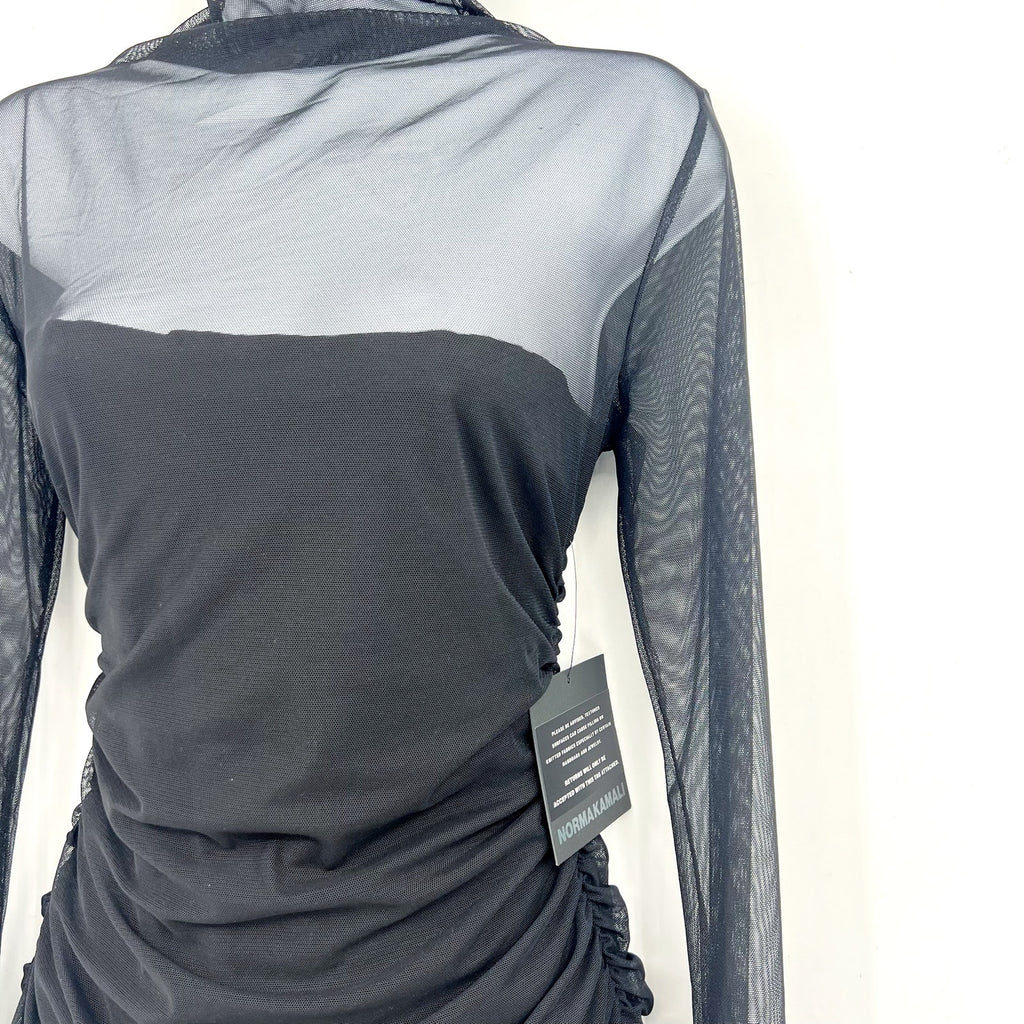 NORMA KAMALI Turtleneck Pickleball Dress Medium FR 38 Black Mesh Long Sleeve NWT