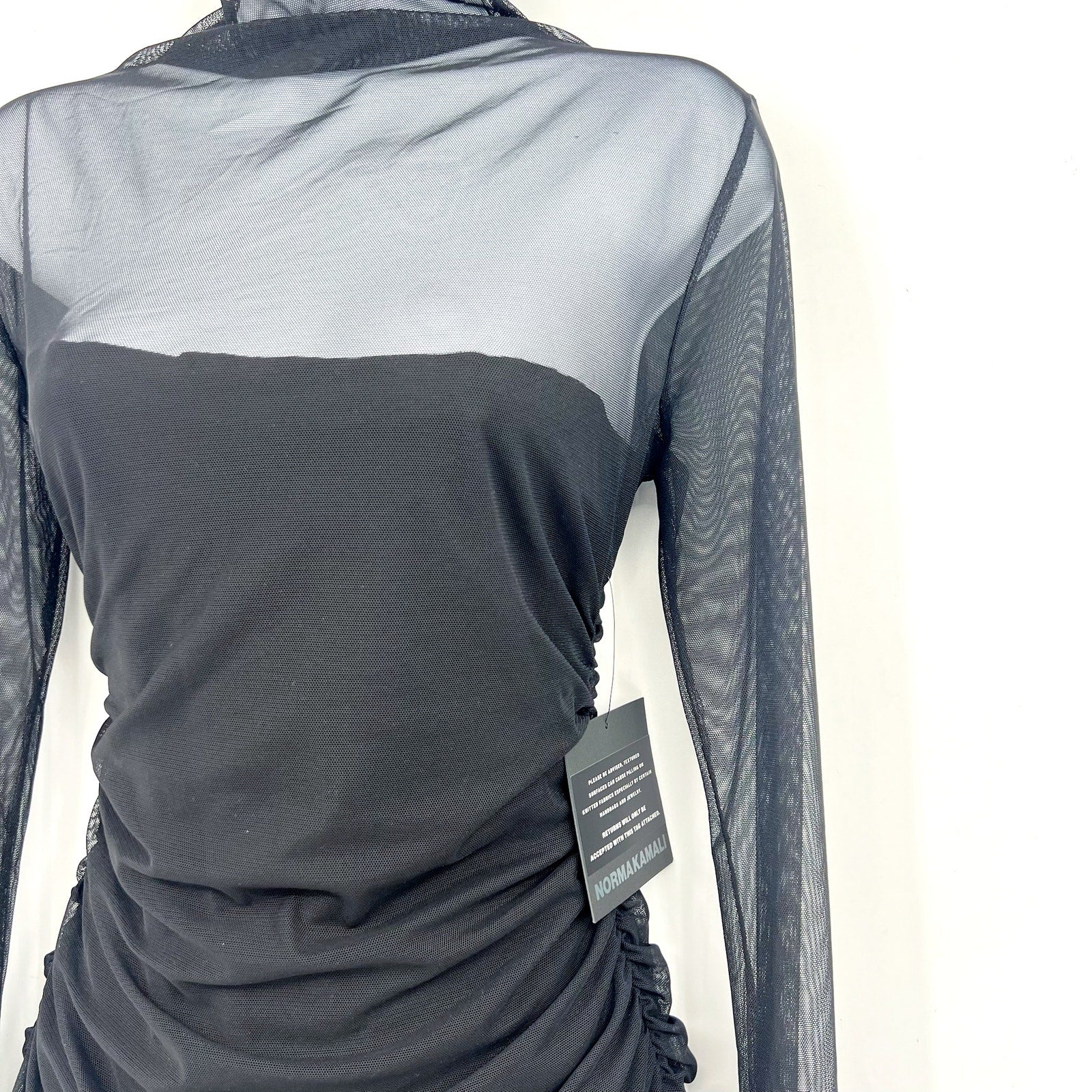 NORMA KAMALI Turtleneck Pickleball Dress Medium FR 38 Black Mesh Long Sleeve NWT