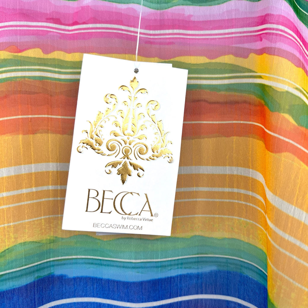 BECCA Shoreline Tunic Beach Cover Up XS-S Rainbow Multi Belted Chiffon NWT