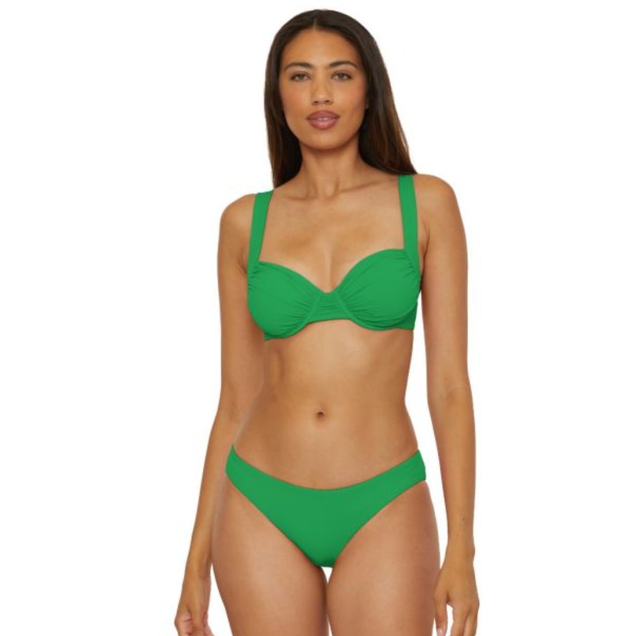 BECCA Women's Coast Shirred Adela Hipster Bikini Bottom Medium Green Emerald NWT