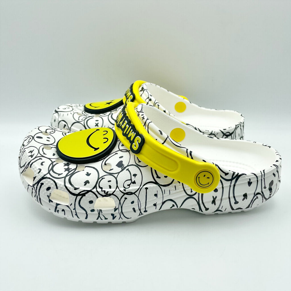 Crocs Smiley World Clogs Kids 4 Youth WOMENS 6 White Yellow NWT