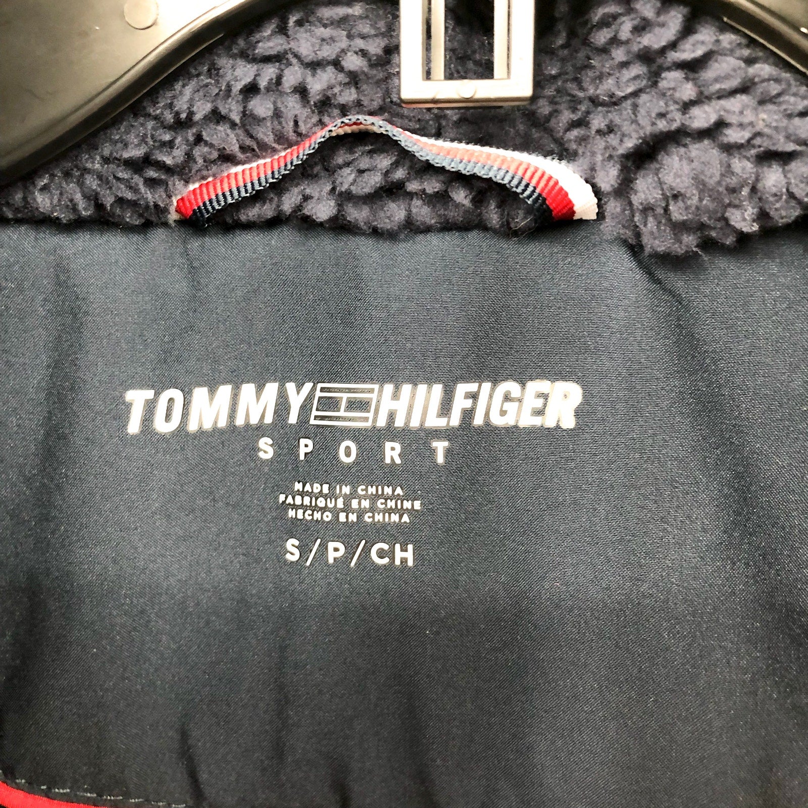 Tommy Hilfiger Sport Womens Sherpa Winter Coat Small Navy Blue Red Full Zip NWT