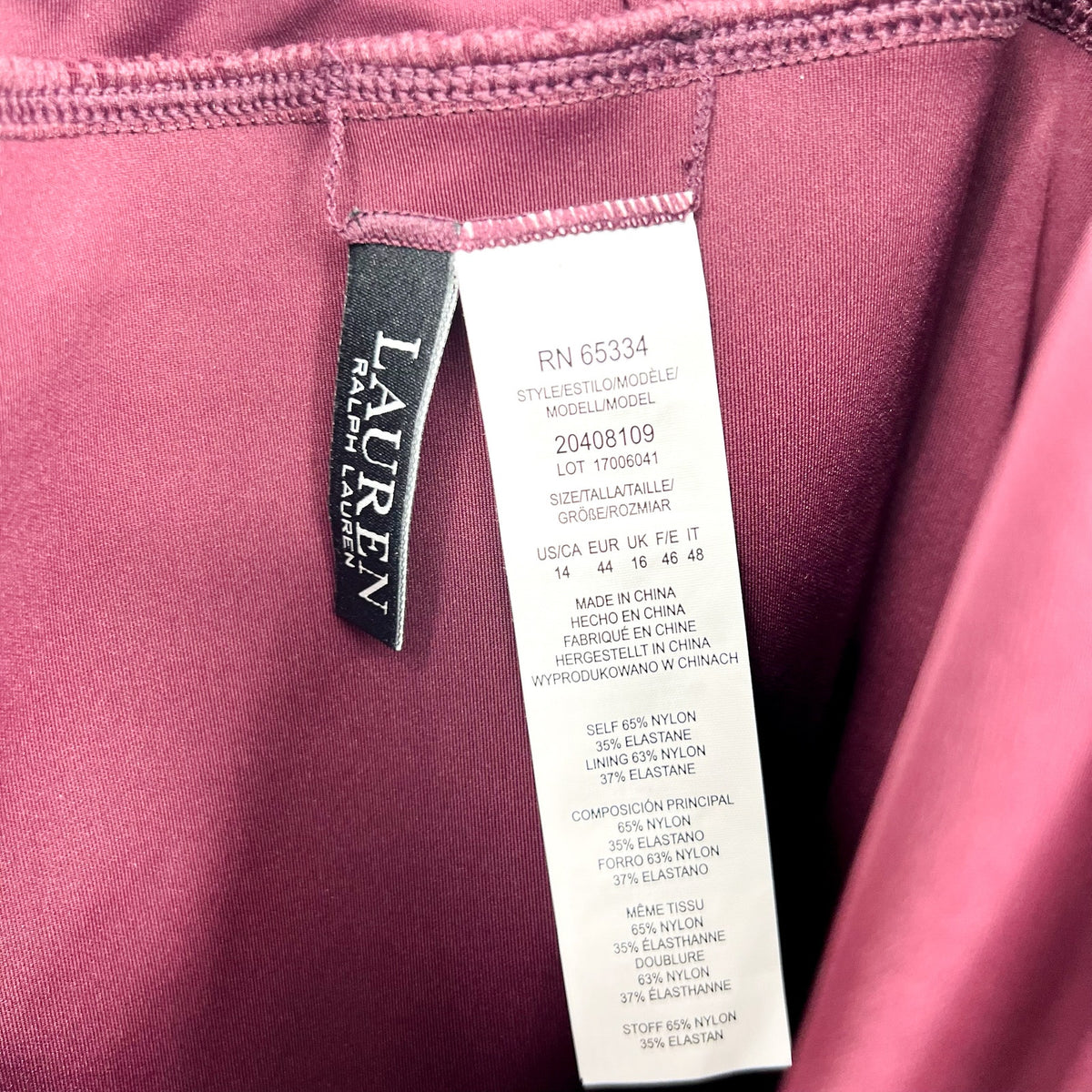 Lauren Ralph Lauren Sculpting V Neck One Piece Swimsuit 14 Claret Red NWT