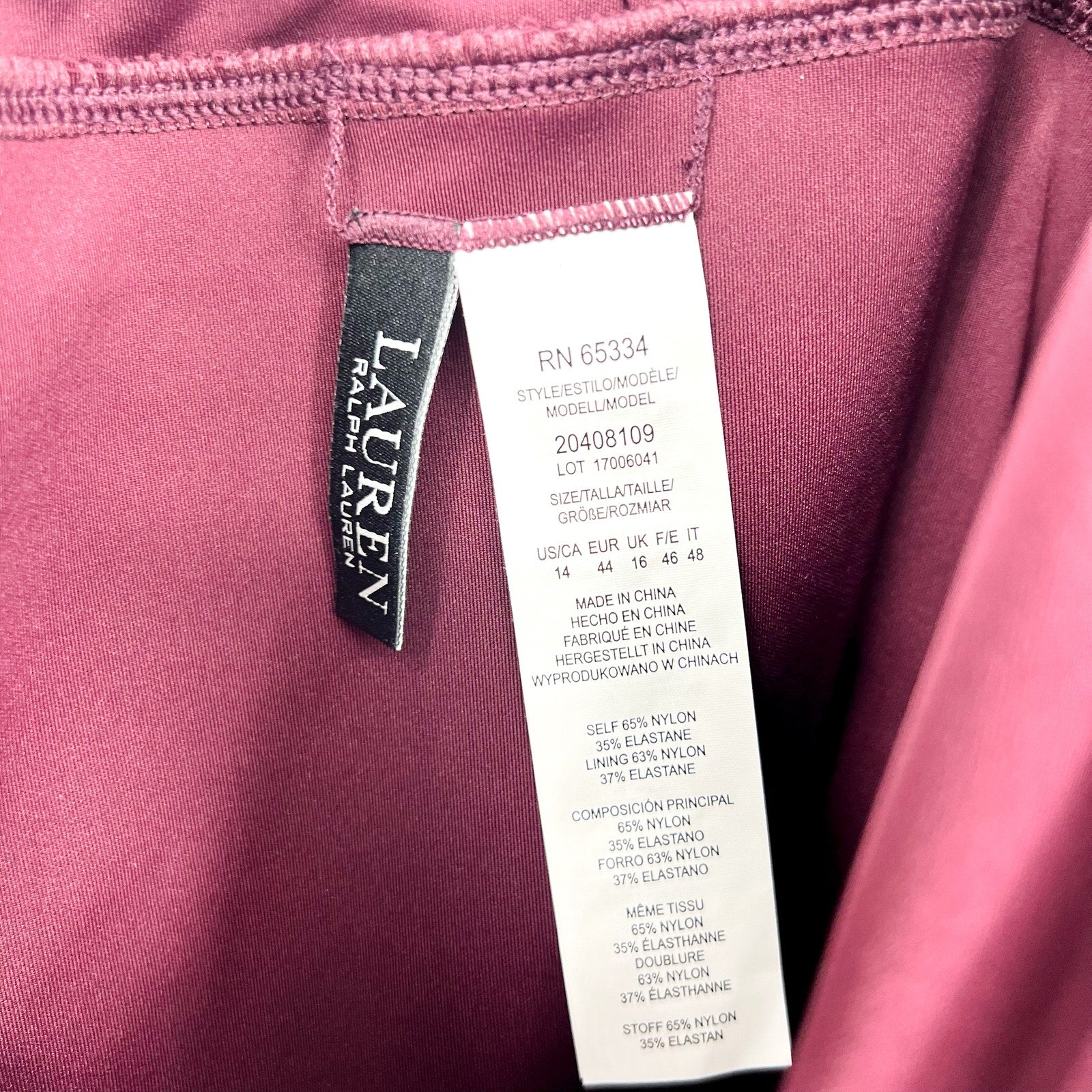 Lauren Ralph Lauren Sculpting V Neck One Piece Swimsuit 14 Claret Red NWT