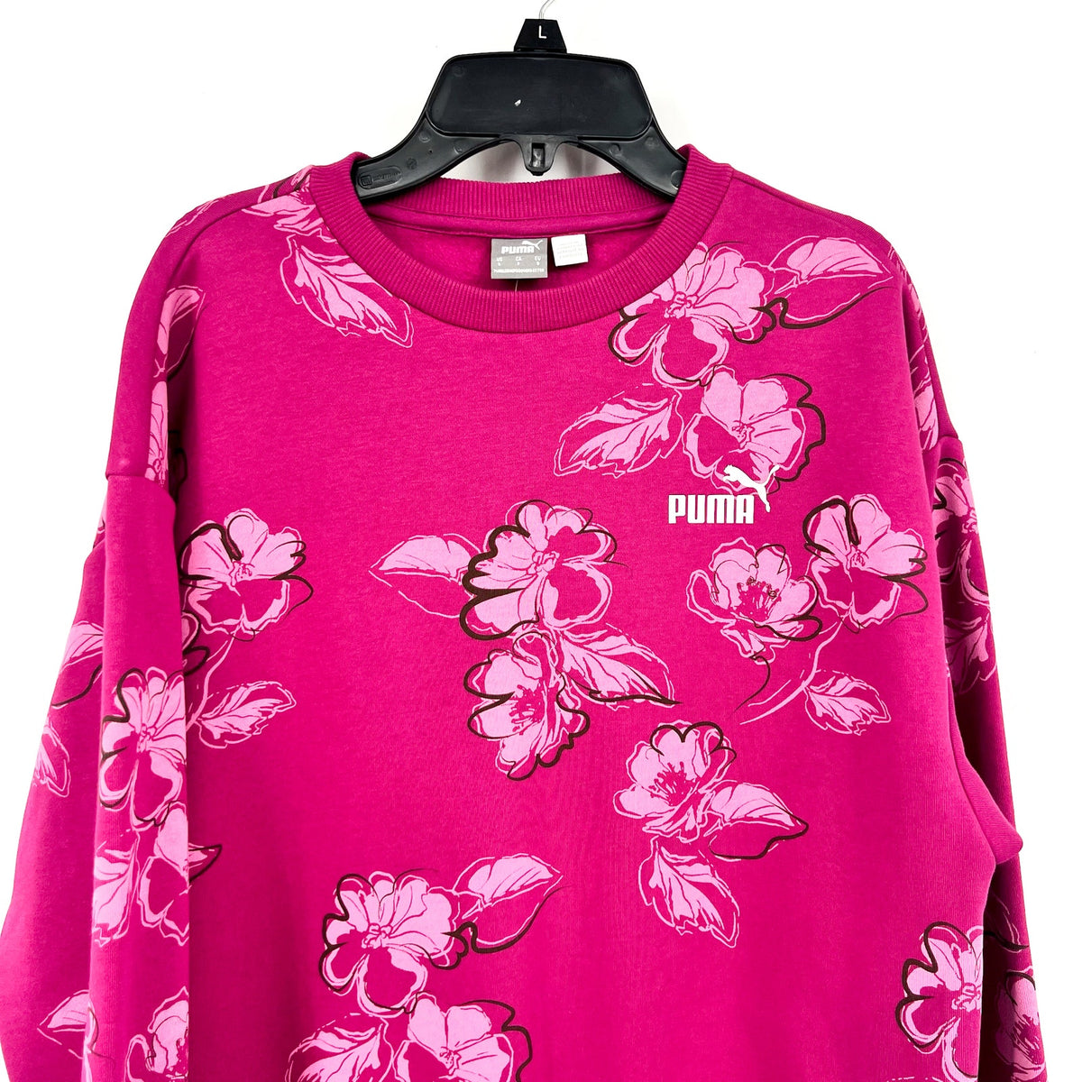 PUMA Women's Essentials Floral Vibes Sweatshirt Small Pink Magenta Crewneck NWT