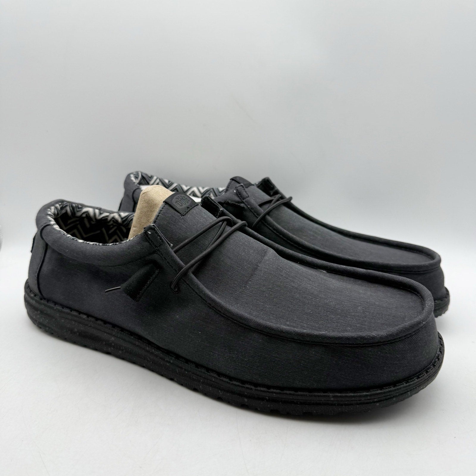 Hey Dude Mens Wallly Stretch Shoes US 15 Wide EU 48 Black Canvas Slip On NIB