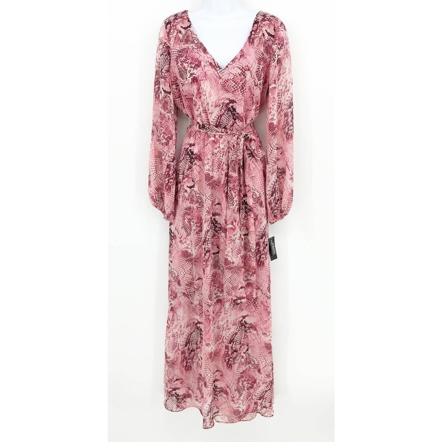 INC INTERNATIONAL CONCEPTS Maxi Dress Size 14 Pink Snake Print Long Sleeve NWT