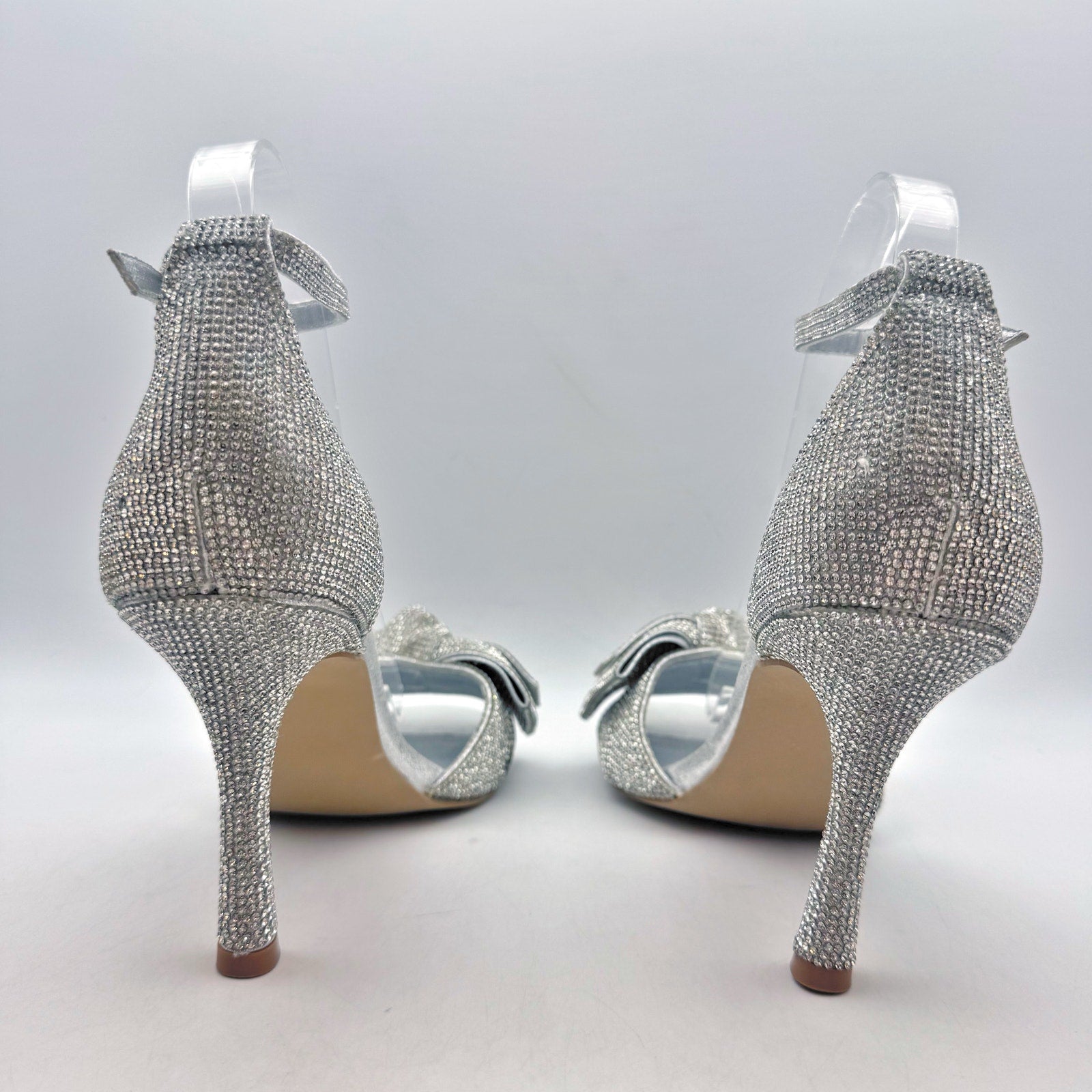 Steve Madden Womens Realm Heeled Sandals US 9 M Silver Rhinestone NWOB