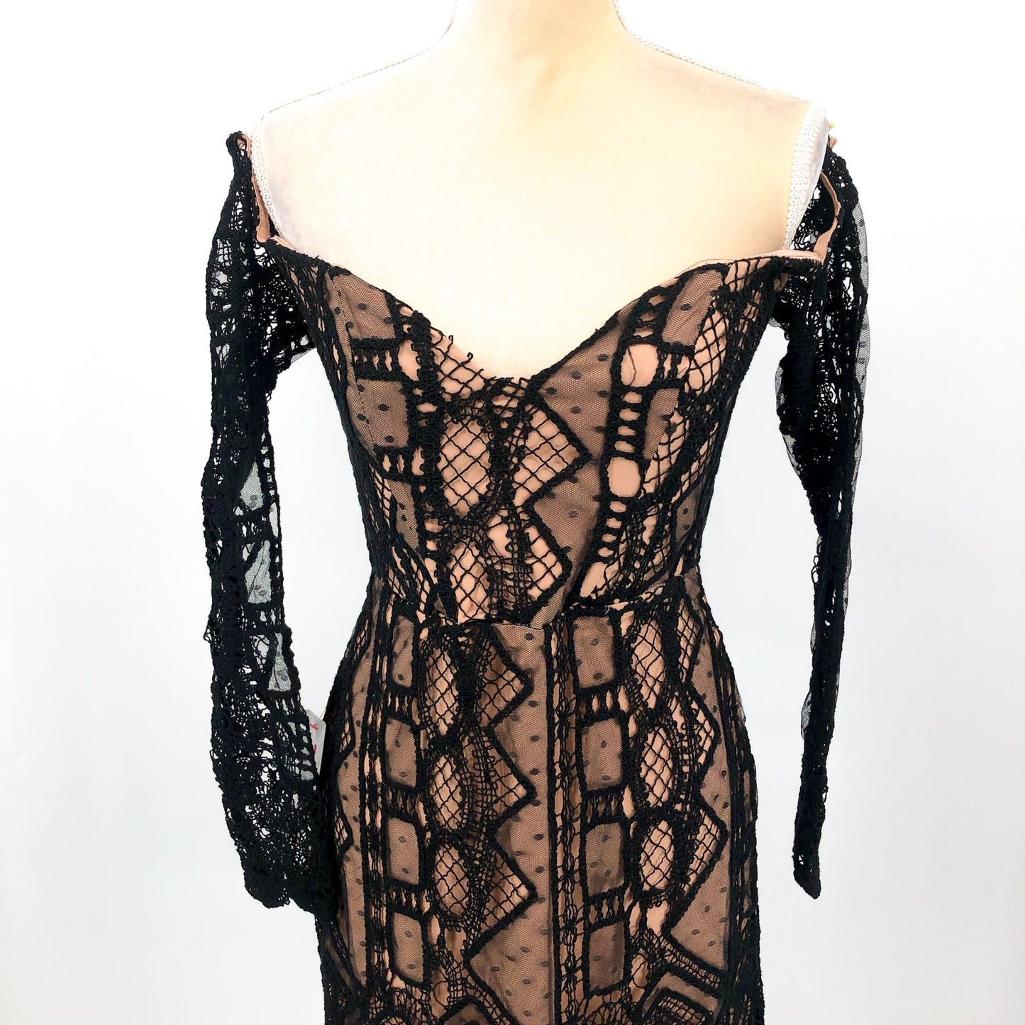 BARDOT Women's Zendaya Mini Lace Dress US 8 Large Black Nude Off Shoulder NWT