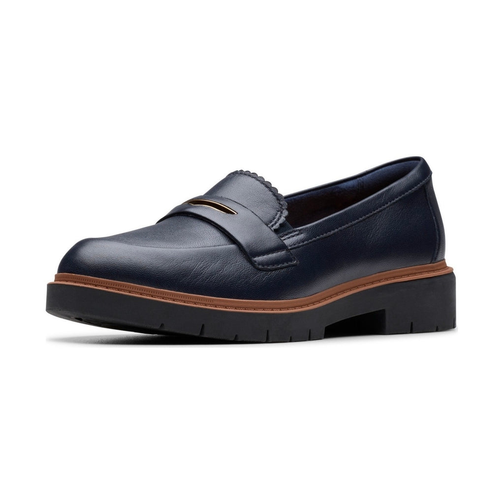 Clarks Womens Westlynn Glow Loafers Size 9 WIDE EU 40 Navy Blue Leather NWOB
