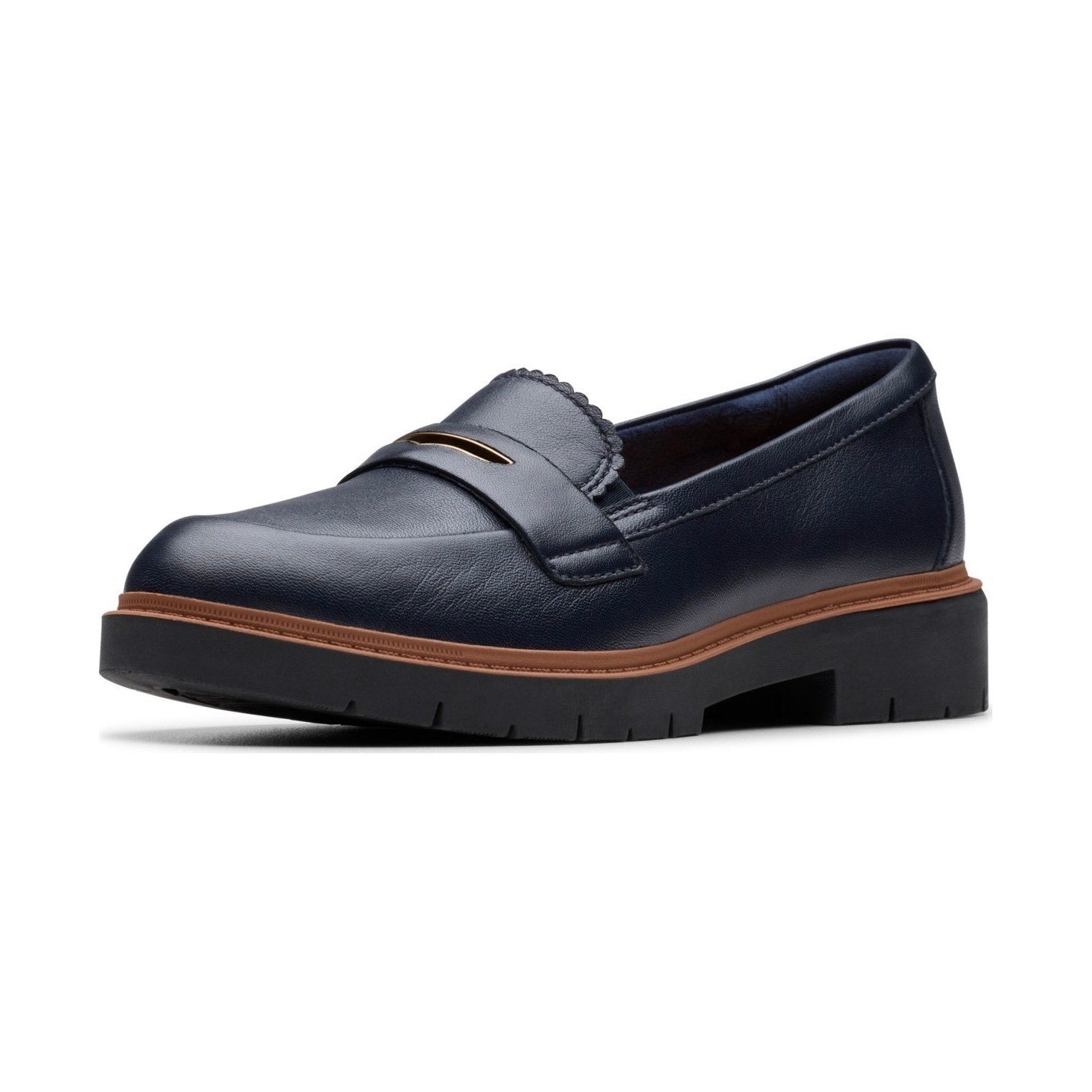Clarks Womens Westlynn Glow Loafers Size 9 WIDE EU 40 Navy Blue Leather NWOB