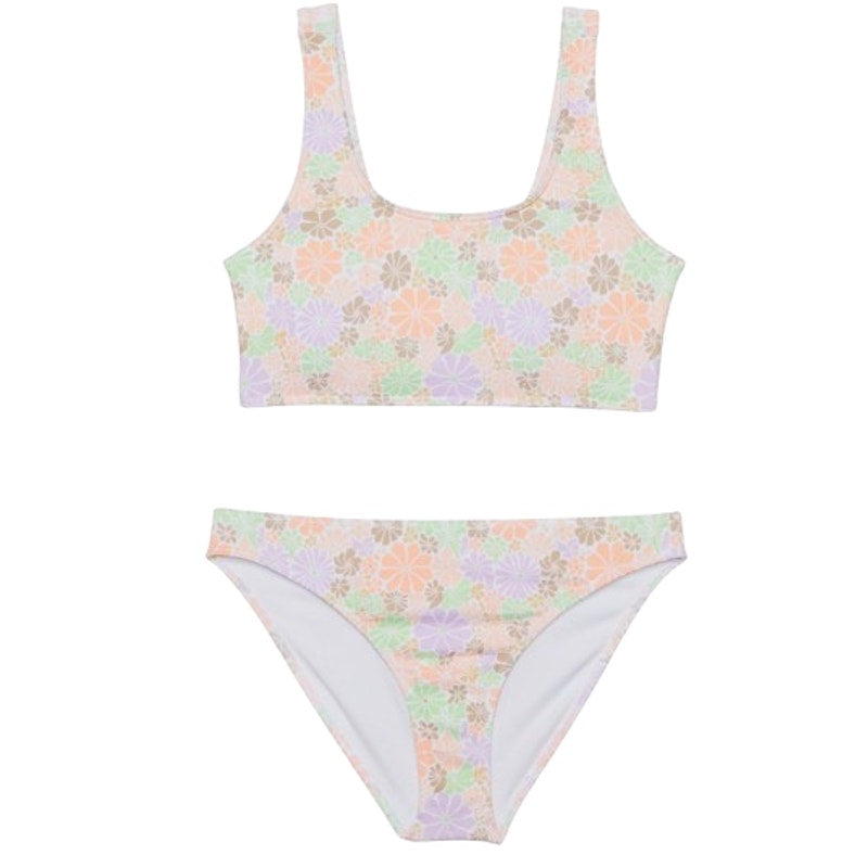 ROXY Girl's All About Sol Cropped Bikini Set Size 16 Pink Pastel Floral NWT