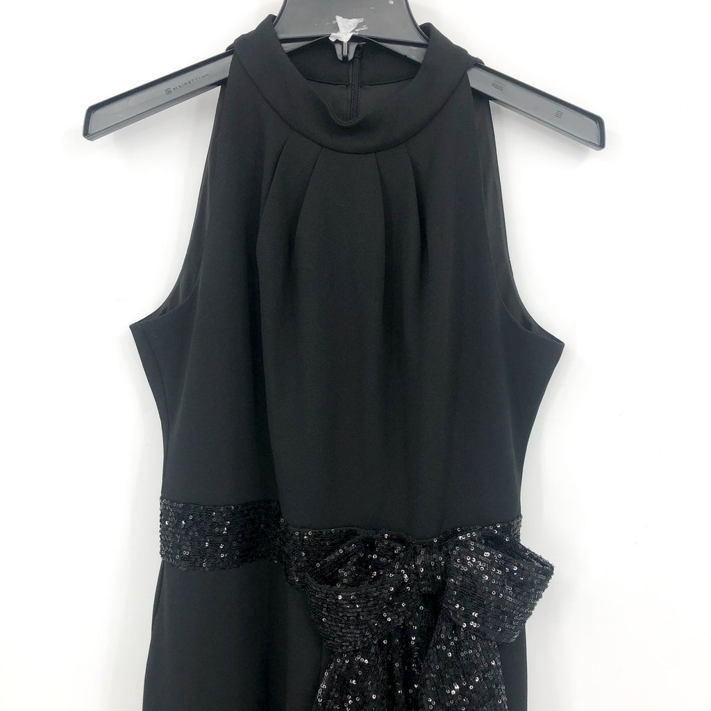 ELIZA J Sequin Bow Detail Sleeveless Jumpsuit SIZE 6 Black Tie Neck NWT