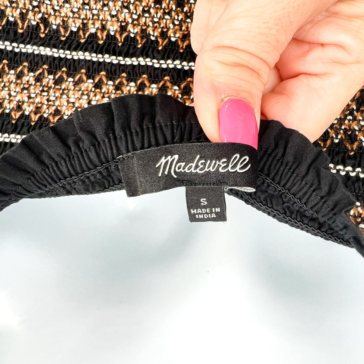 Madewell Womens Poplin Puff-Sleeve Mini Dress Small Black Smocked NU780 NWT