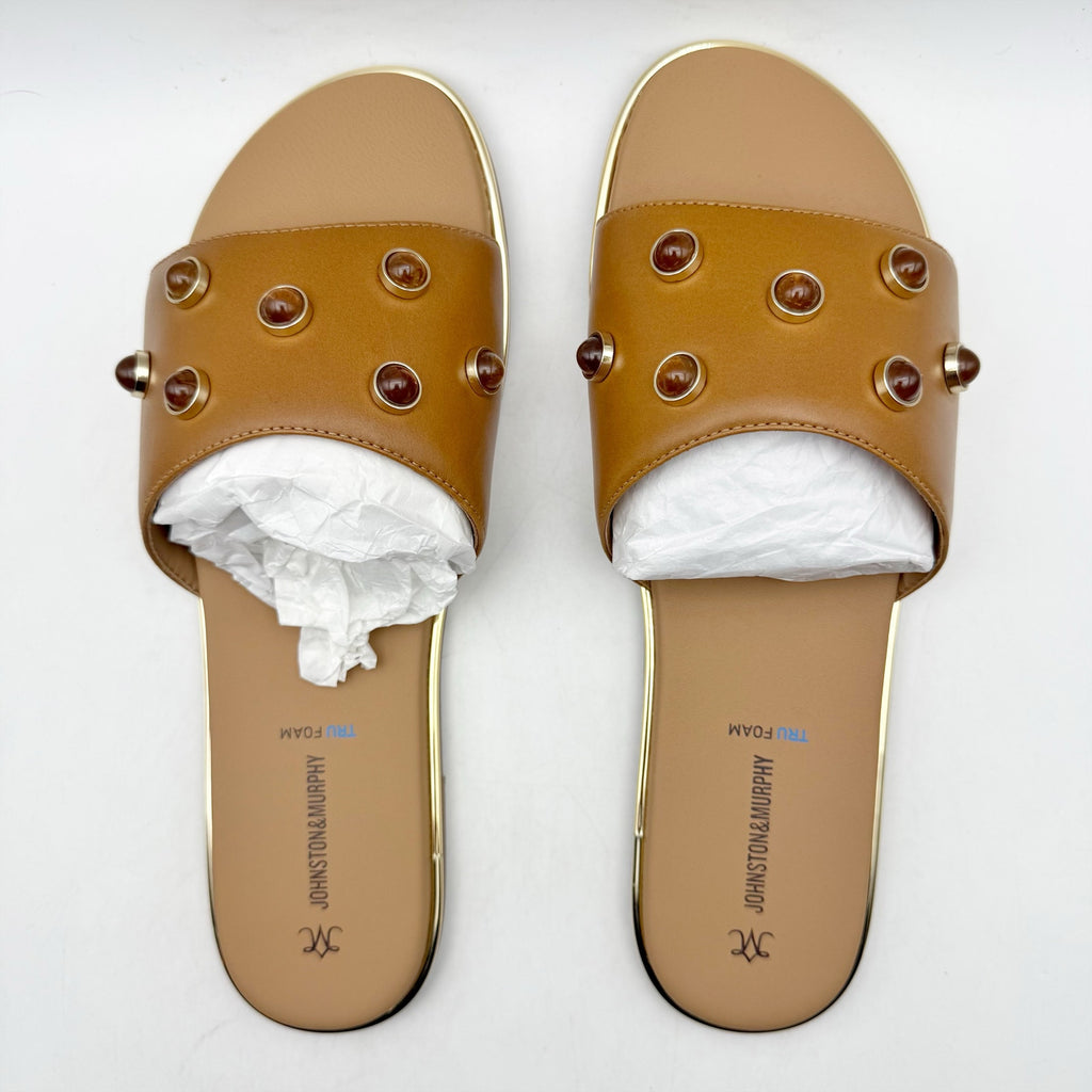 Johnston & Murphy Womens Shayla Slide Sandal US 10 M Tan Leather Embellished NIB