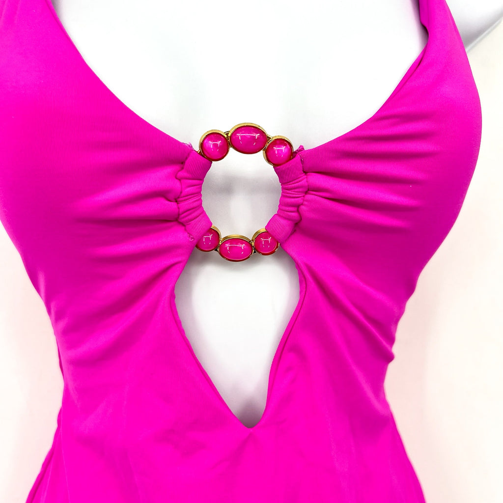 BECCA Marble Canyon One Piece Swimsuit Large Pink Azalea Embellished Ring NWT